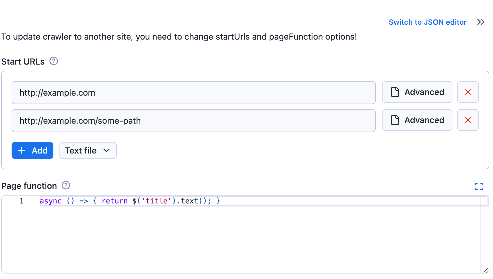 Apify Actor input schema example
