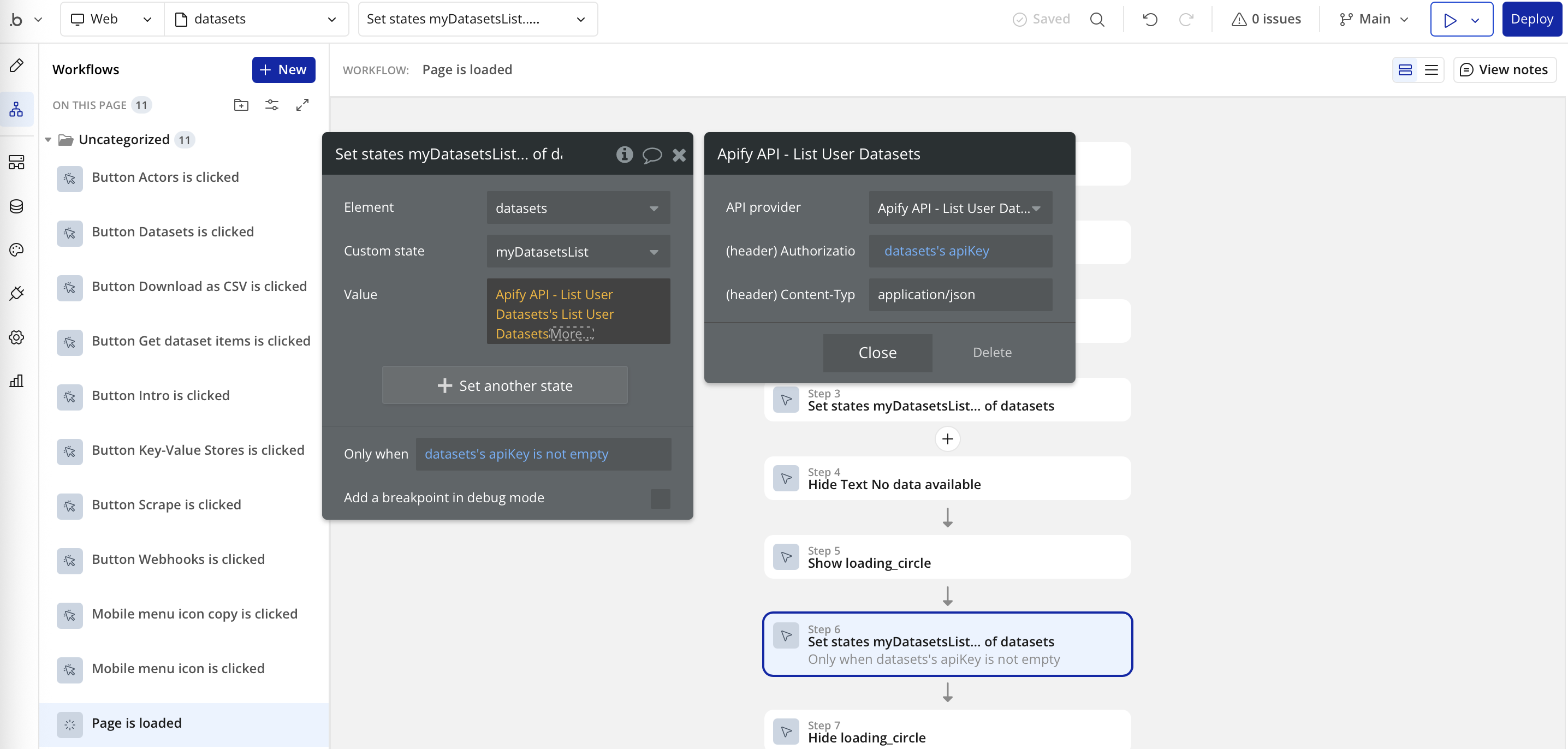 Step 1 — Set variable with user's datasets